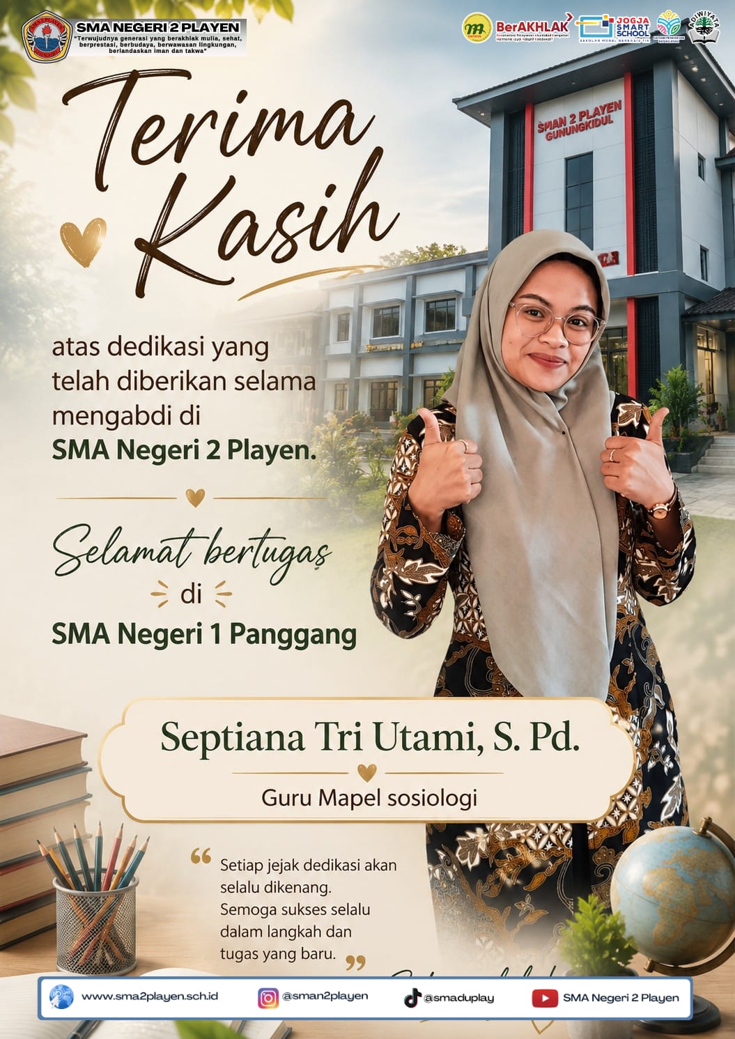 Purna Tugas di SMAN 2 Playen, Selamat Melangkah di Tempat Baru